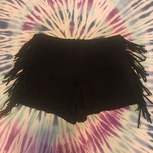 Mid rise Faux Suede Fringe Shorts